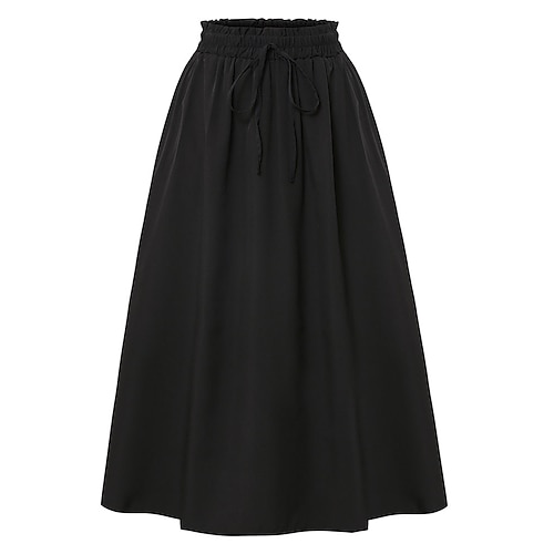 Damen Elegant Mode Lässig Maxi Mittlere Hüfthöhe Röcke Einfach Gerafft Kordelzug Mikroelastisch Täglich Straße Wein Marineblau Schwarz Rosa Sommer Spandex Polyester Image