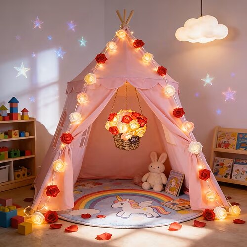 Rosen-Lichterkette, 1,5 m, 10 LEDs, batteriebetrieben, für Hochzeiten, Partys, Zuhause, Terrassen, Valentinstag, Muttertag, Geburtstage, als dekorative Lichterkette Image