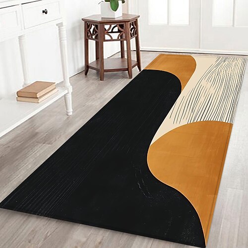 Flurläufer mit schlichtem geometrischem Muster, Flanellstoff, bedruckt, für den Eingangsbereich, als Fußmatte oder für Badezimmermatratzen geeignet, weicher Bodenteppich Image