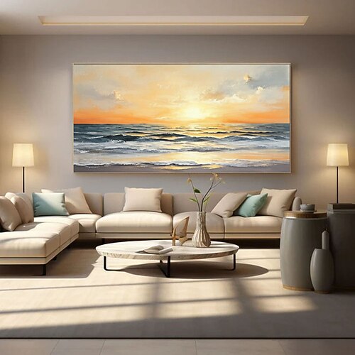 Abstraktes Seestück-Ölgemälde, große Meereswellen, Wandkunst, lebendiges Küstenbild, sommerliche Strand-Leinwandkunst, moderne nautische Dekoration Image