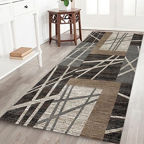 Flurläufer mit geometrischem Muster, Flanellstoff, bedruckt, rutschfest, weich, für Eingangsbereich, Badezimmer Image