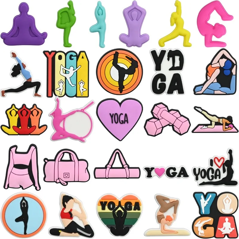 26-100 Stück I Love Yoga Sport PVC Schuh Charms Yoga Haltungen Frau Sandalen Schnalle Zubehör für Geburtstagsgeschenke