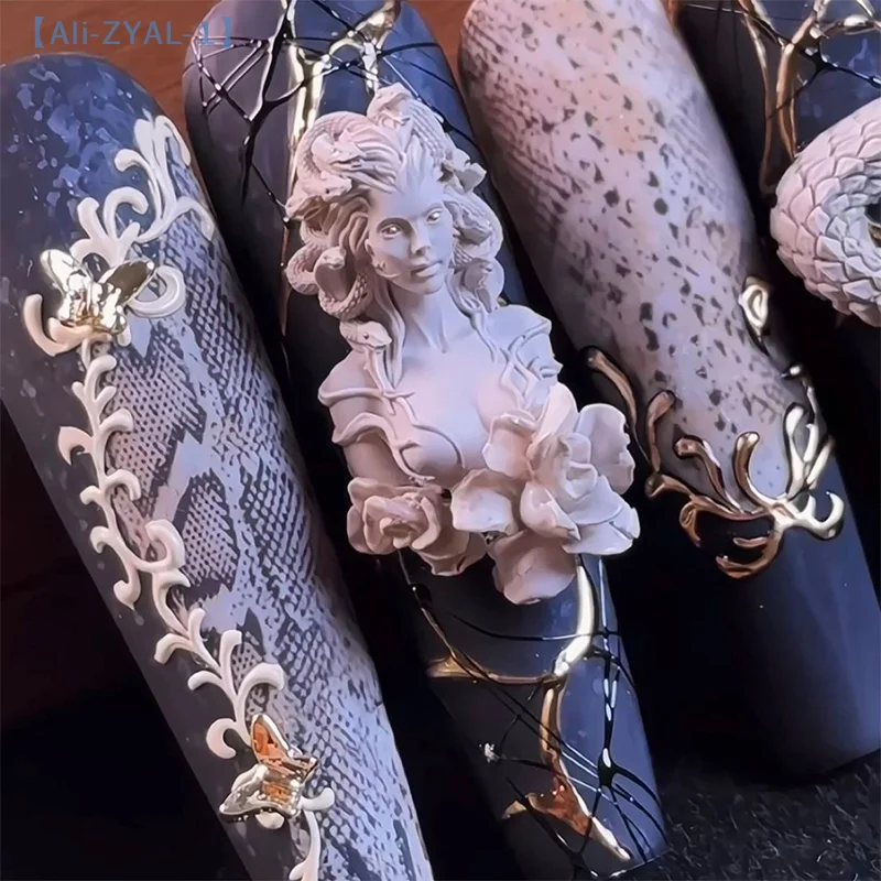 【ZYAL-1】1 Stück Silikon-Nagelform, schöne Frauen, Schlange, 3D-Relief, Nagelschablone, Nagelkunst-Dekorationen, Nagelkunst-Maniküre-Werkzeug Image