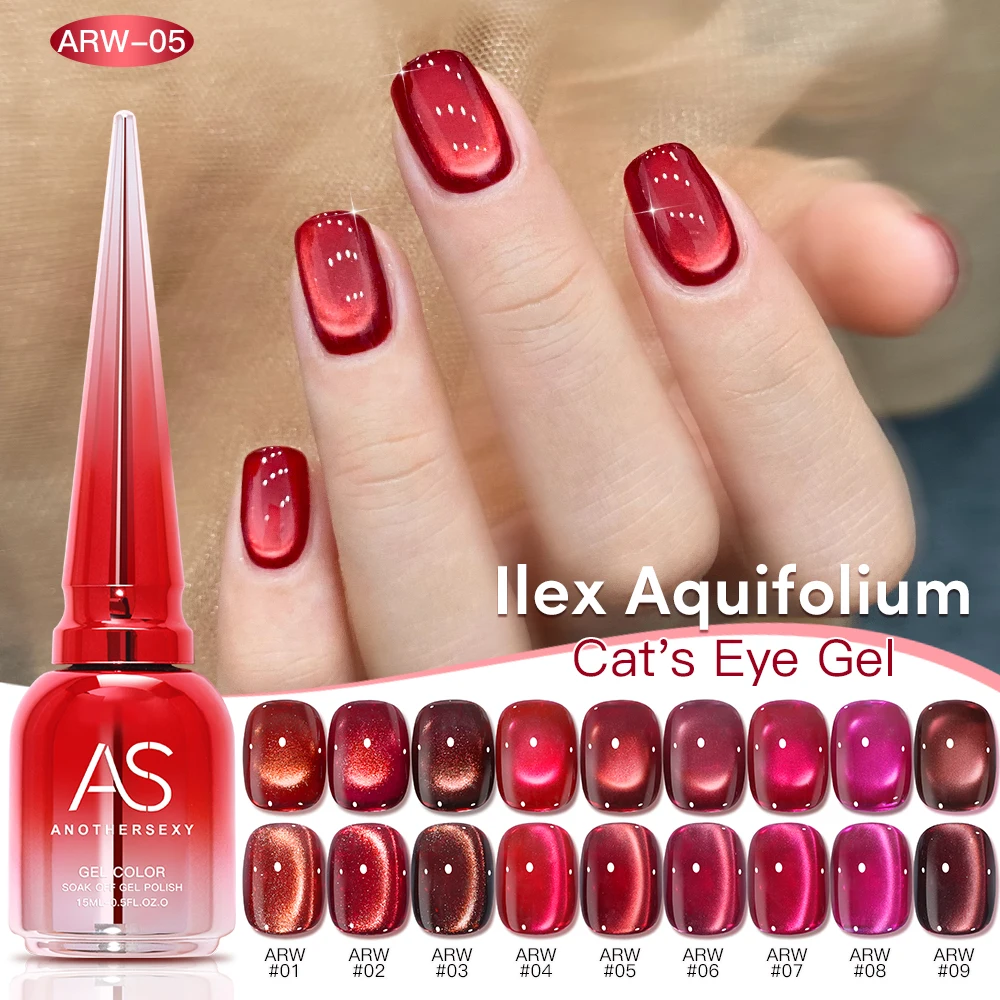 AS Tpo Free Wine Red Cat Magnetischer Gel-Nagellack, sehr offensichtlich, 15 ml, Red Cat Eye Gel, Soak Off UV Semi-Permanent Nail Art Lack Image