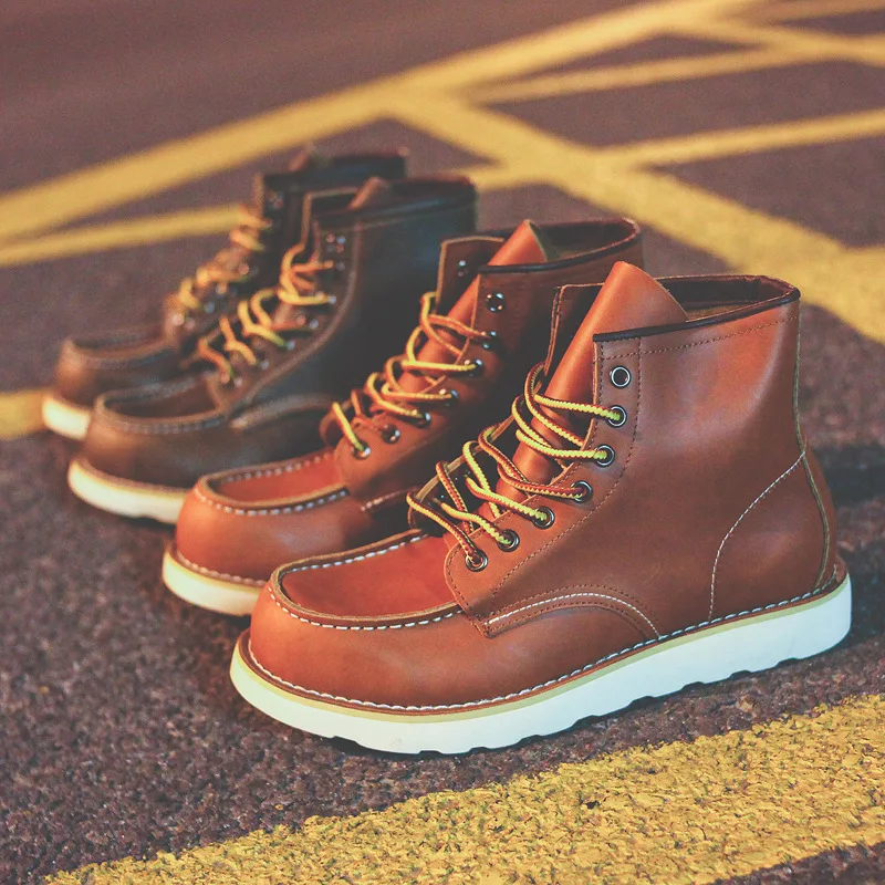 Männer Amerikanische Retro Werkzeug Stiefel Casual Crazy Horse Leder herren Stiefel Vintage Lace Up Ankle Cowboy Stiefel Motos Racing schuhe