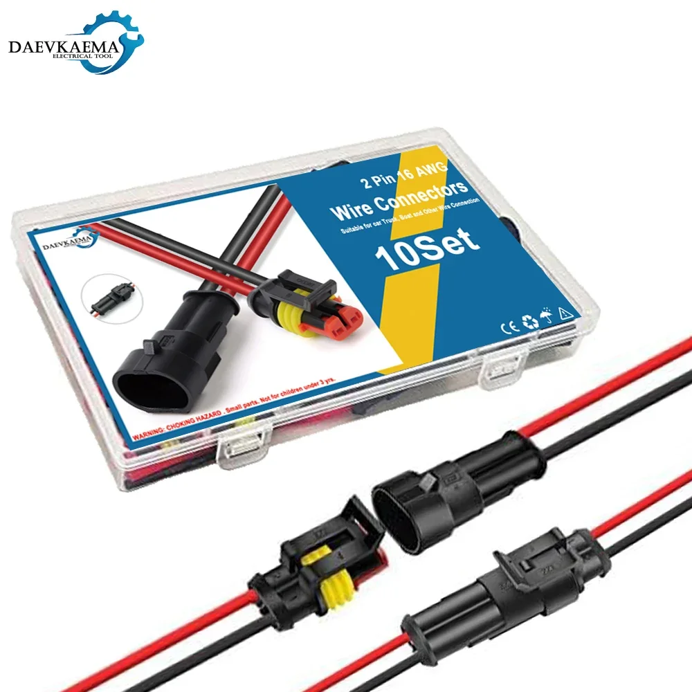 2-Draht-Stecker, 5/10-Set, elektrischer Stecker, 18 AWG-Stecker, wasserdichter elektrischer Steckverbinder, 1,0 mm2 Kabelbaum-Serienklemme Image