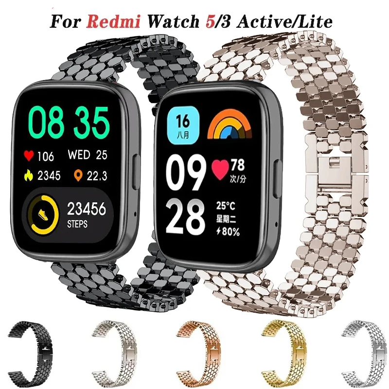 22 mm Edelstahlarmband für Redmi Watch 5 Active/5 Lite Band für Redmi Watch 3 Active/3 Lite, verstellbares Metallarmband Correa Image
