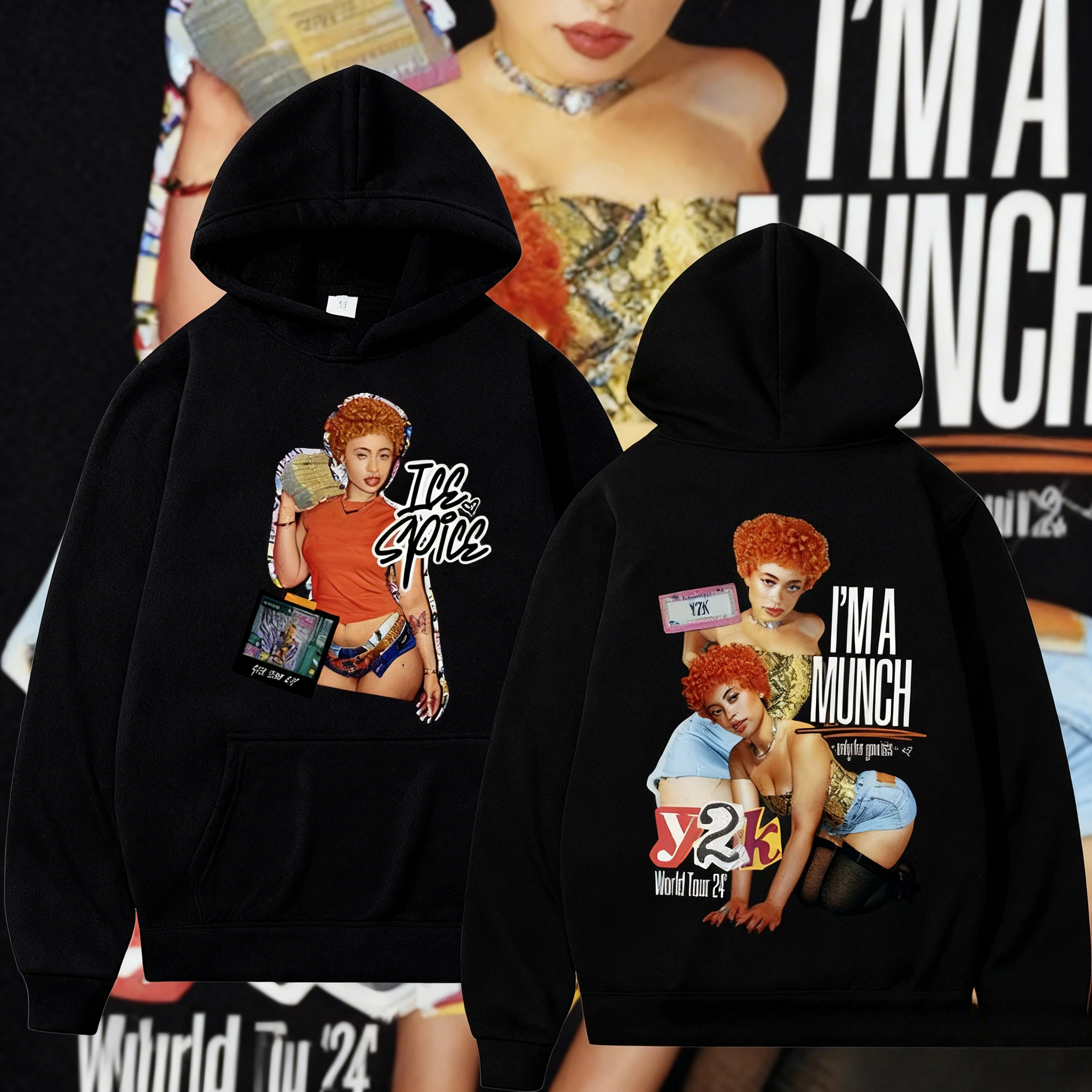 Rap Artist Ice Spice Y2k Tour Graphic Hoodie Männer und Frauen Hip-Hop 2025-26 Herbst/Winter 100 % reine Baumwolle bedrucktes Sweatshirt