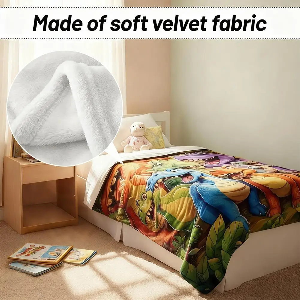 Flanell-Überwurfdecke, niedliche lächelnde Dinosaurier, HD-Digitaldruck, geeignet für Sofas, Betten, Büros, Reisen, Campingstühle, warme Decke Image