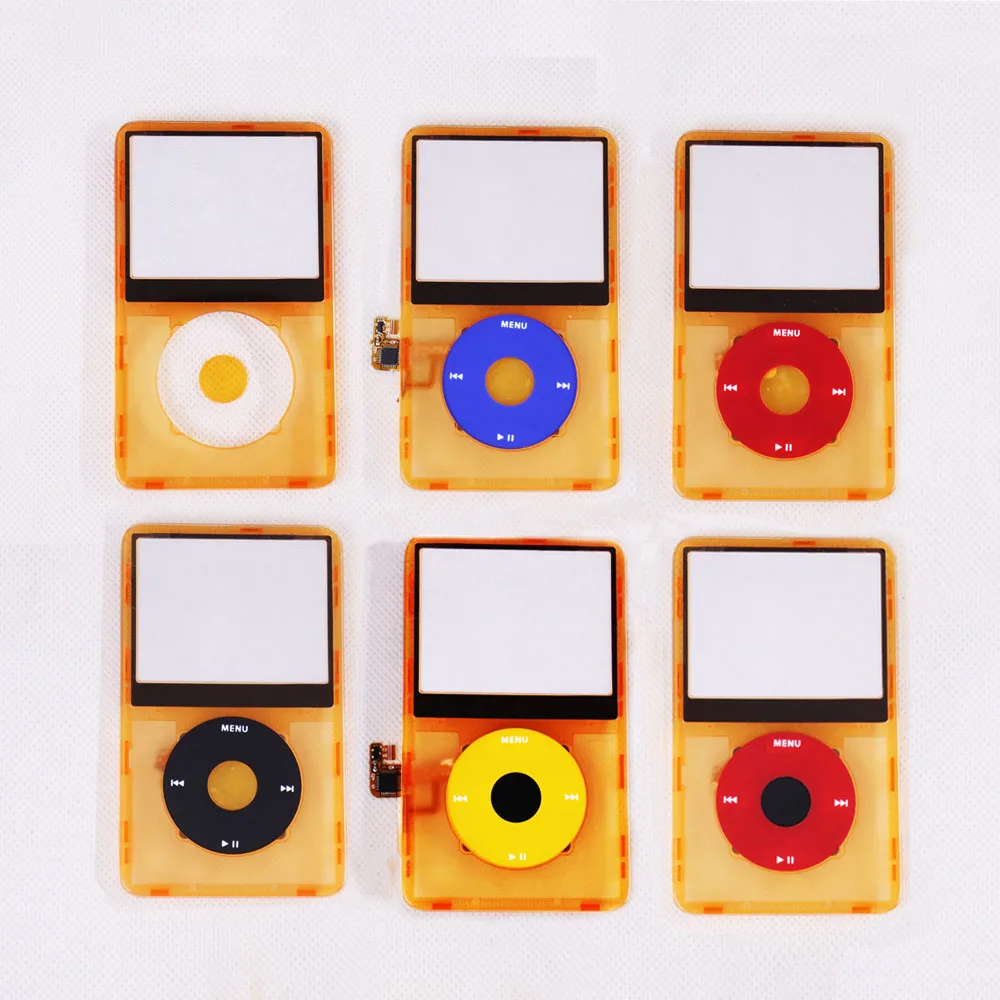 Transparente orangefarbene Abdeckung für iPod 5. Generation 30 GB, 60 GB, 80 GB Frontblende, Gehäuseabdeckung mit Click Wheel Button Center Image