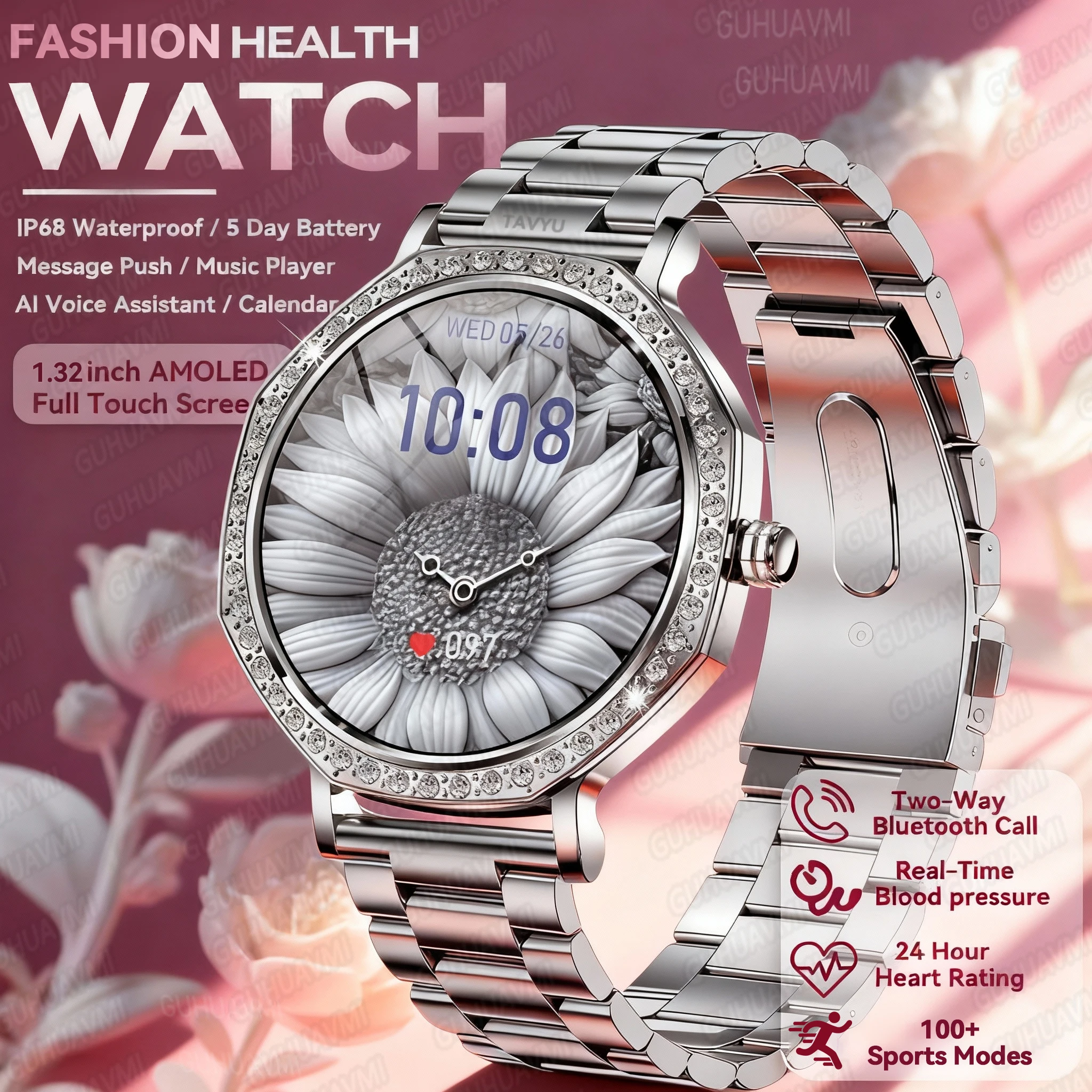 Neue High-end-Mode Diamant Smart Uhr Frauen AI Benutzerdefinierte Zifferblatt Bluetooth Anruf Herzfrequenz IP68 Wasserdicht Rose Gold damen Uhr Image