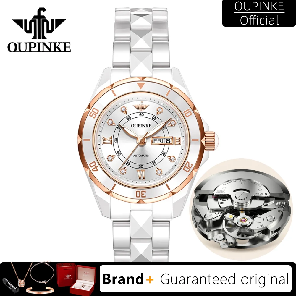 OUPINKE Volla Keramikarmband Automatische mechanische Uhren für Damen Elegante Luxus-Damenuhren mit japanischem mechanischem Uhrwerk 3301 Image