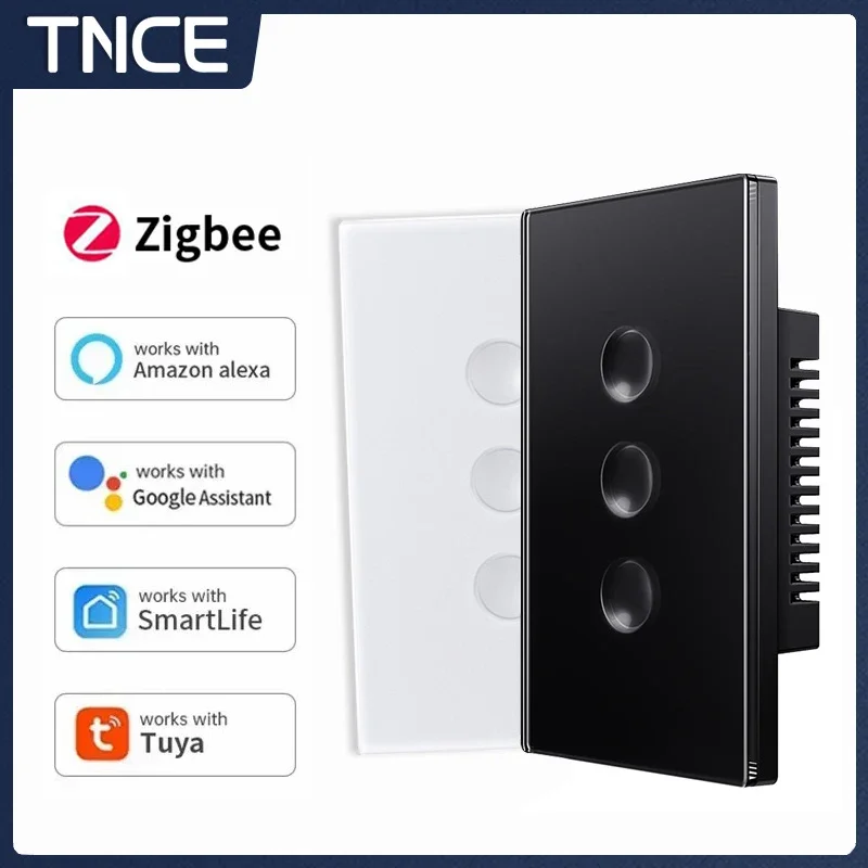TNCE Tuya Zigbee Smar Touch Groove Schalter Neutralleiter erforderlich 1/2/3/4 Gang Licht WiFi Touch Schalter Funktioniert mit Alexa Google Home Image