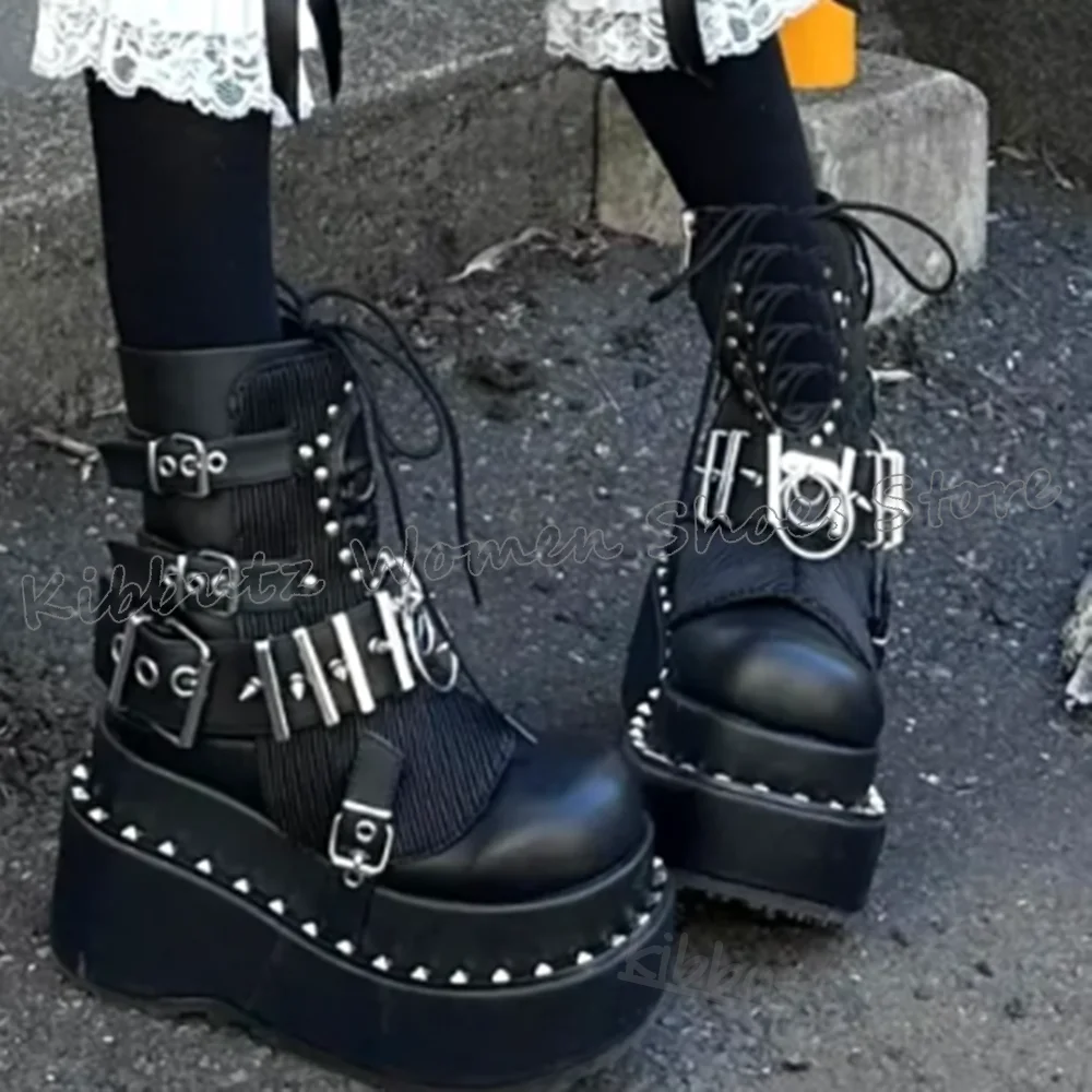 Knöchel Moderne Stiefel Metall Dekor Nieten Punk Rock Gothic Leder Mode Luxus Elegante Komfortable Sexy Würzige Mädchen Schuhe Neueste