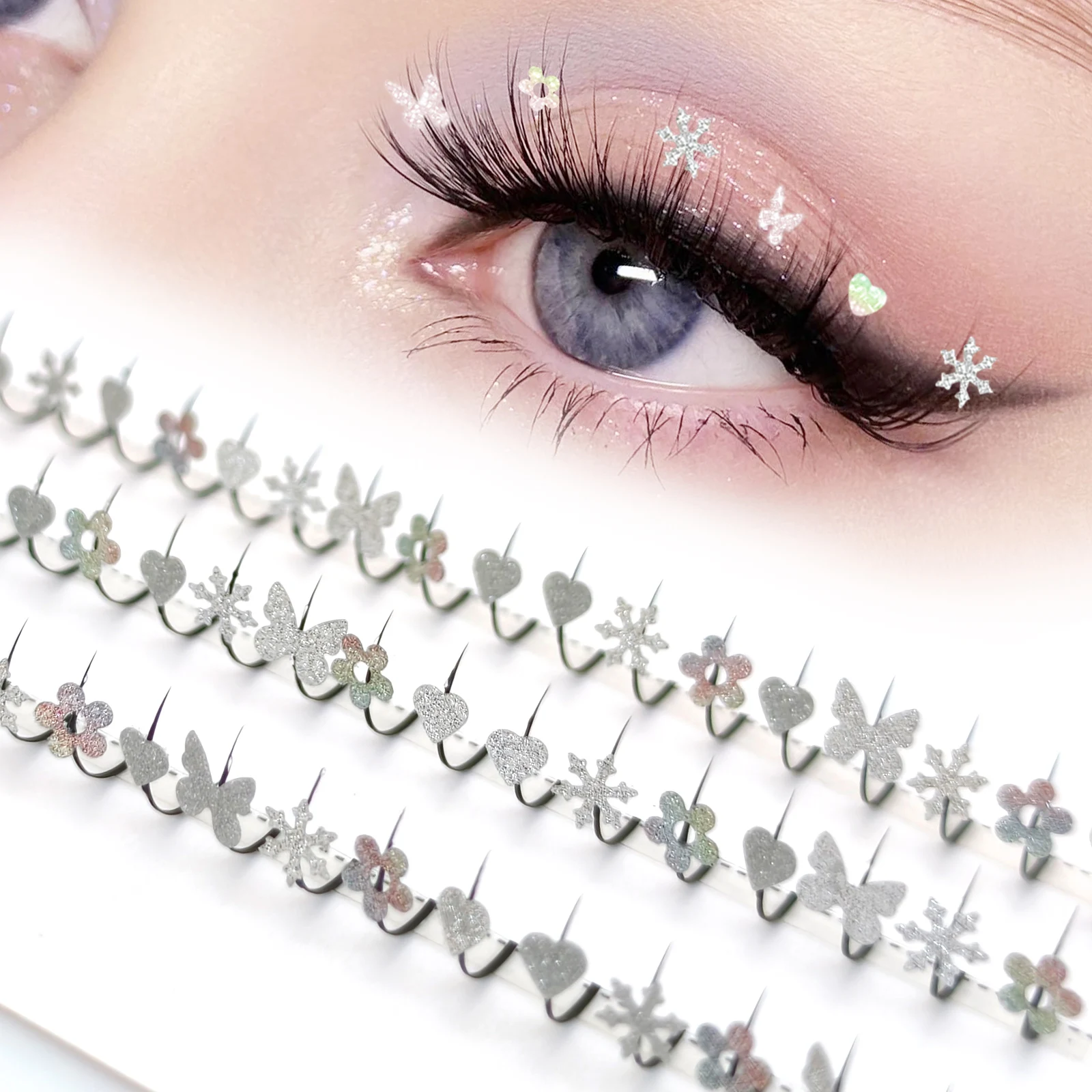 Honig-silbrige Schneeflocken-Feen-Wimpern, glänzende Stern-Wimpern, glitzernde Blumen-Party-Wimpern, 10–15 mm Image