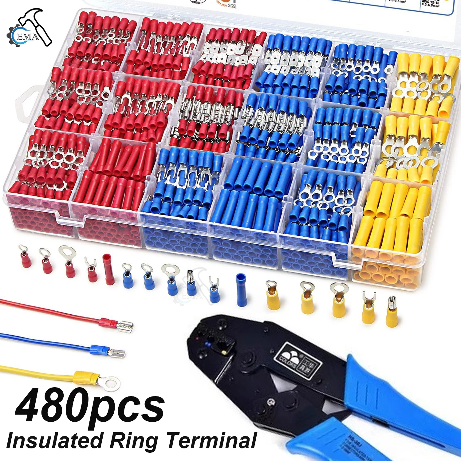 102/280/480PCS Isolierte Spaten Terminal Kabel Stecker Draht Crimp Spatel Butt Ring Gabel Kit Ring Lug gerollt Terminal Kit Image