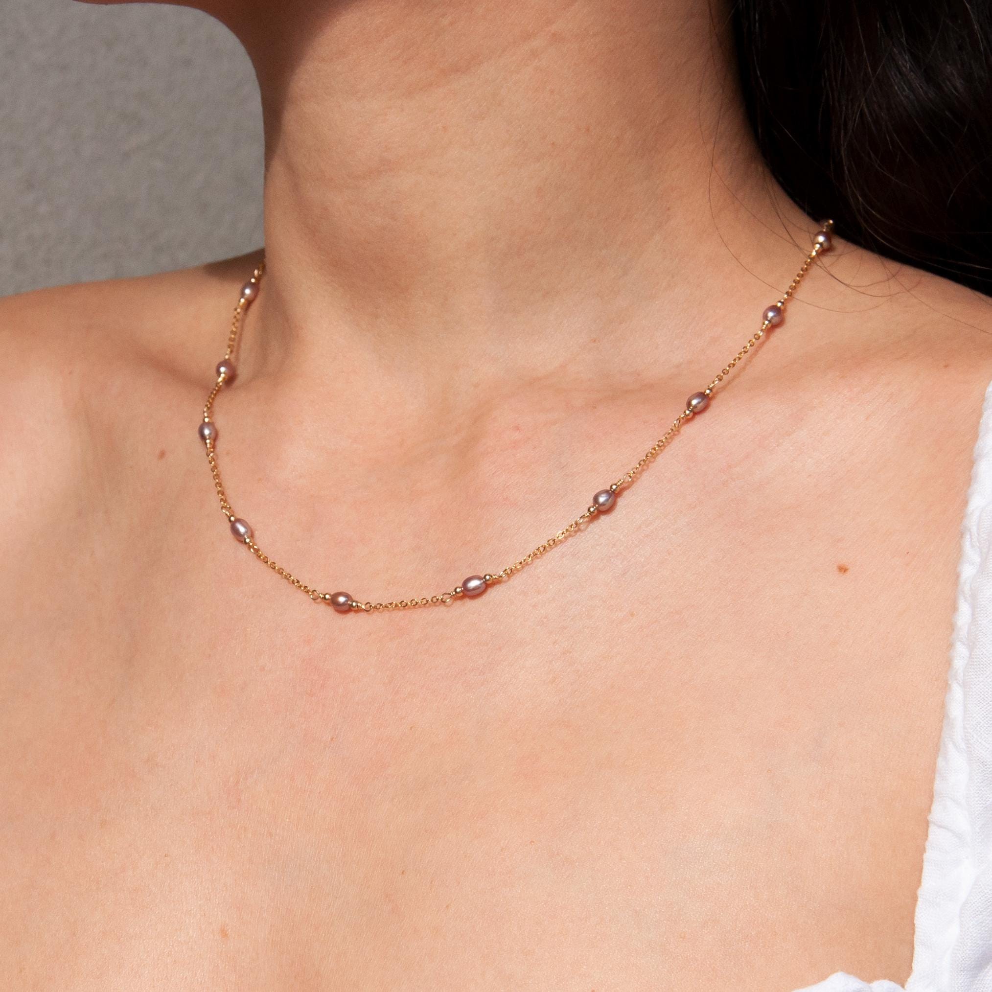 Collana di perle scure, collana di perle fini, collana riempita d'oro 14k, girocollo di perle, gioielli di perle, regalo per donna
