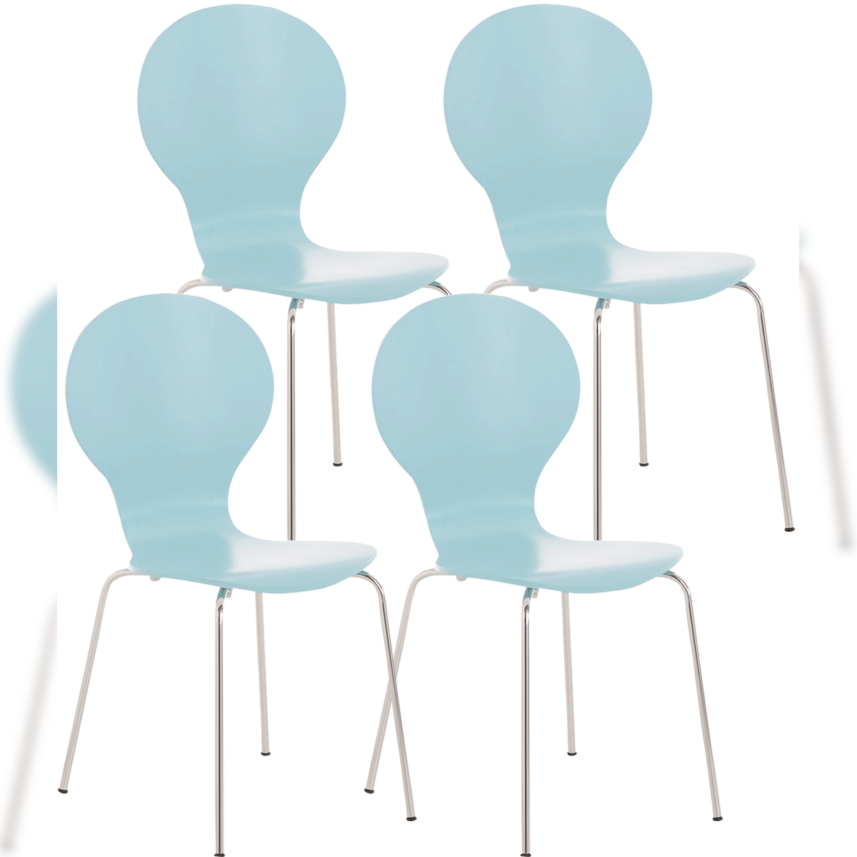 DELUKE 4er Set Besucherstuhl ATHENS - Holz Hellblau 43x45x86 cm | Besucherstühle Konferenzstuhl Wartezimmerstuhl Bürostühle Bürostuhl Konferenzraum Image