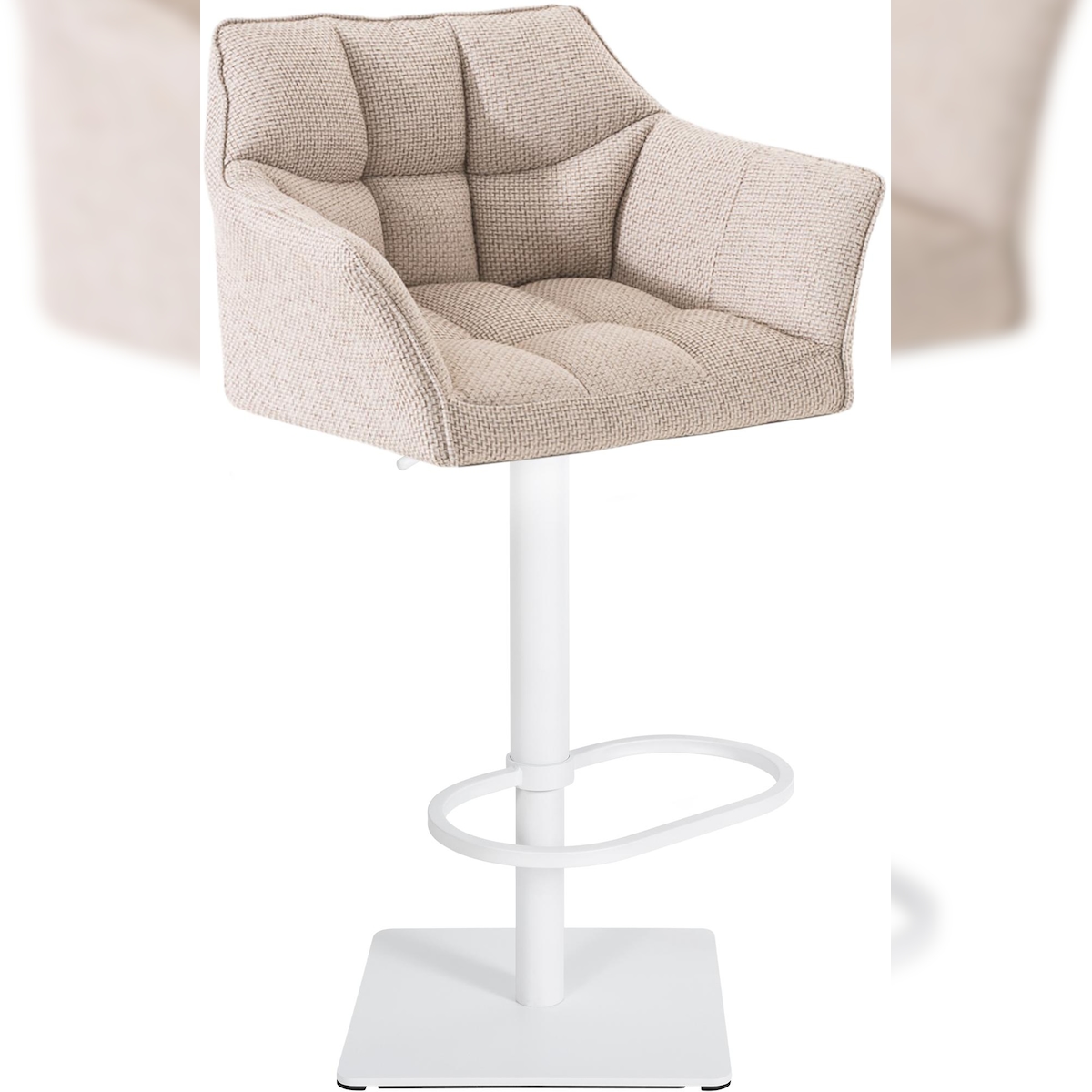 DELUKE Barhocker SIHAR - Stoff Elfenbein 64x45x88 cm Weiß | Barstuhl Höhenverstellbar Mit Lehne Drehbar Tresenhocker Tresenstuhl Kneipenhocker Kneipenstuhl