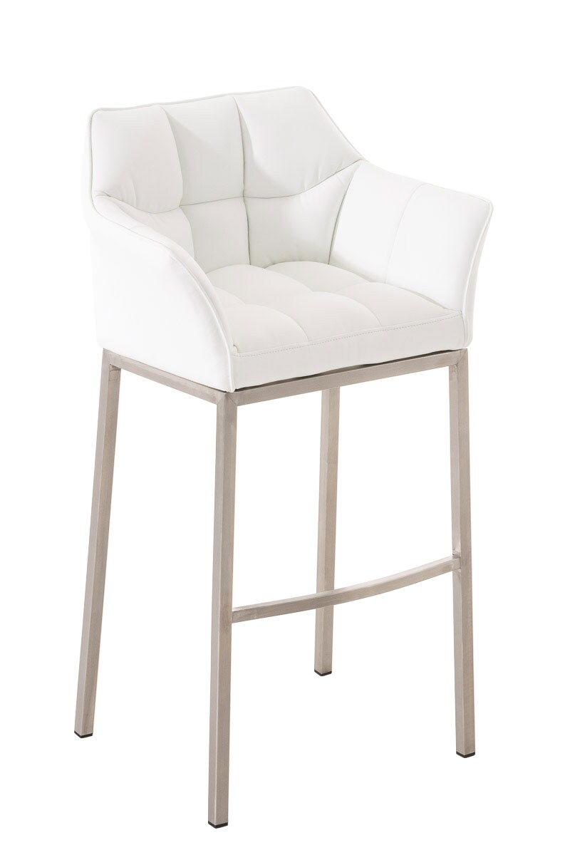 DELUKE Barhocker GIBEL - Kunstleder Weiß 64x48x110 cm Silber | Barstuhl Mit Lehne Tresenhocker Tresenstuhl Kneipenhocker Kneipenstuhl Image