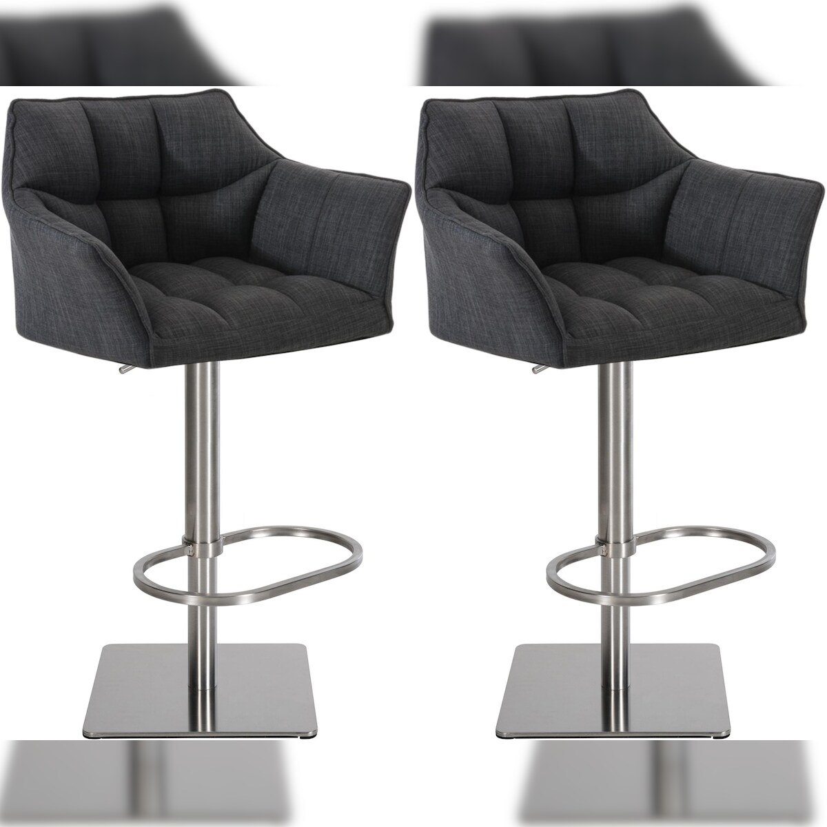 DELUKE 2er Set Barhocker SIHAR - Stoff Dunkelgrau 64x45x88 cm Silber | Barstuhl Höhenverstellbar Mit Lehne Drehbar Tresenhocker Tresenstuhl Kneipenhocker Image