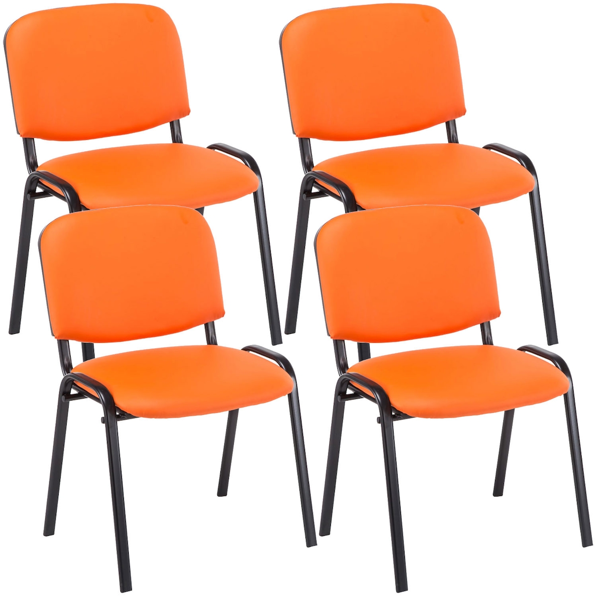 DELUKE 4er Set Besucherstuhl ZAGREB - Kunstleder Orange 53x53x83 cm | Besucherstühle Konferenzstuhl Wartezimmerstuhl Bürostühle Bürostuhl Konferenzraum Image