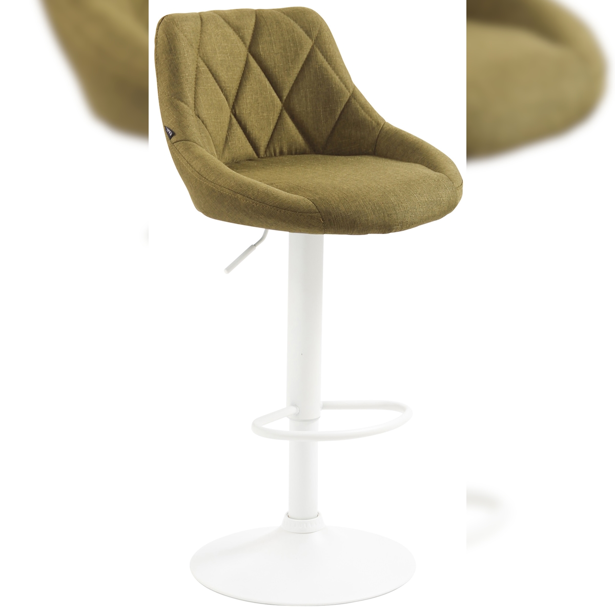 DELUKE Barhocker FALON - Stoff Grün 46x49x83 cm Weiß | Barstuhl Mit Lehne Drehbar Tresenhocker Tresenstuhl Kneipenhocker Kneipenstuhl Image