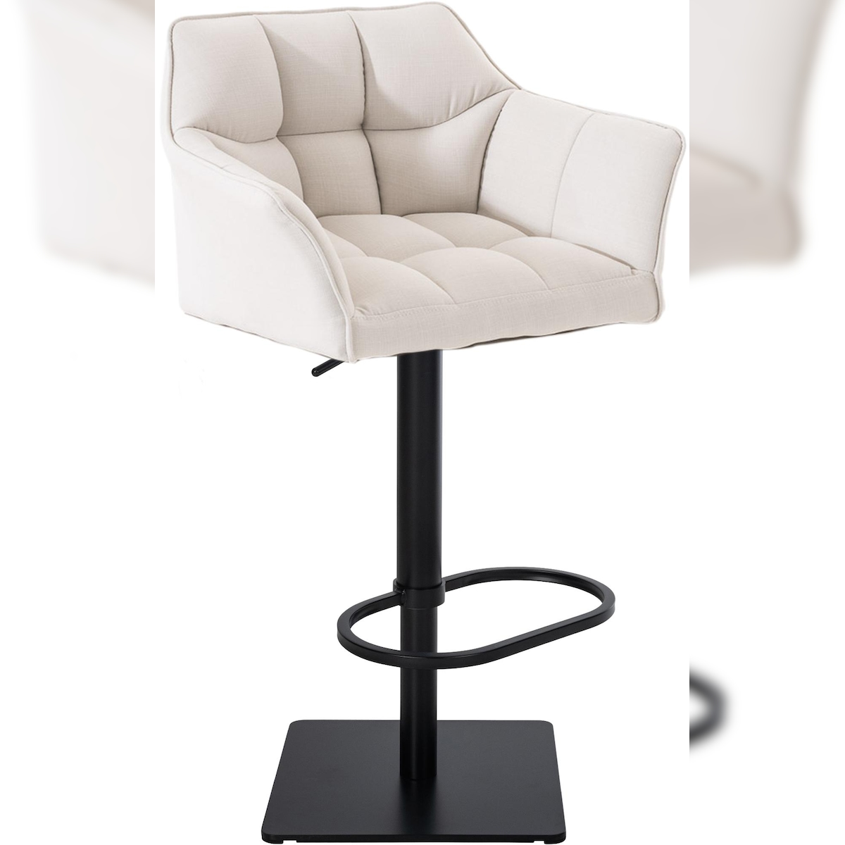 DELUKE Barhocker SIHAR - Stoff Weiß 64x45x88 cm Schwarz | Barstuhl Höhenverstellbar Mit Lehne Drehbar Tresenhocker Tresenstuhl Kneipenhocker Kneipenstuhl