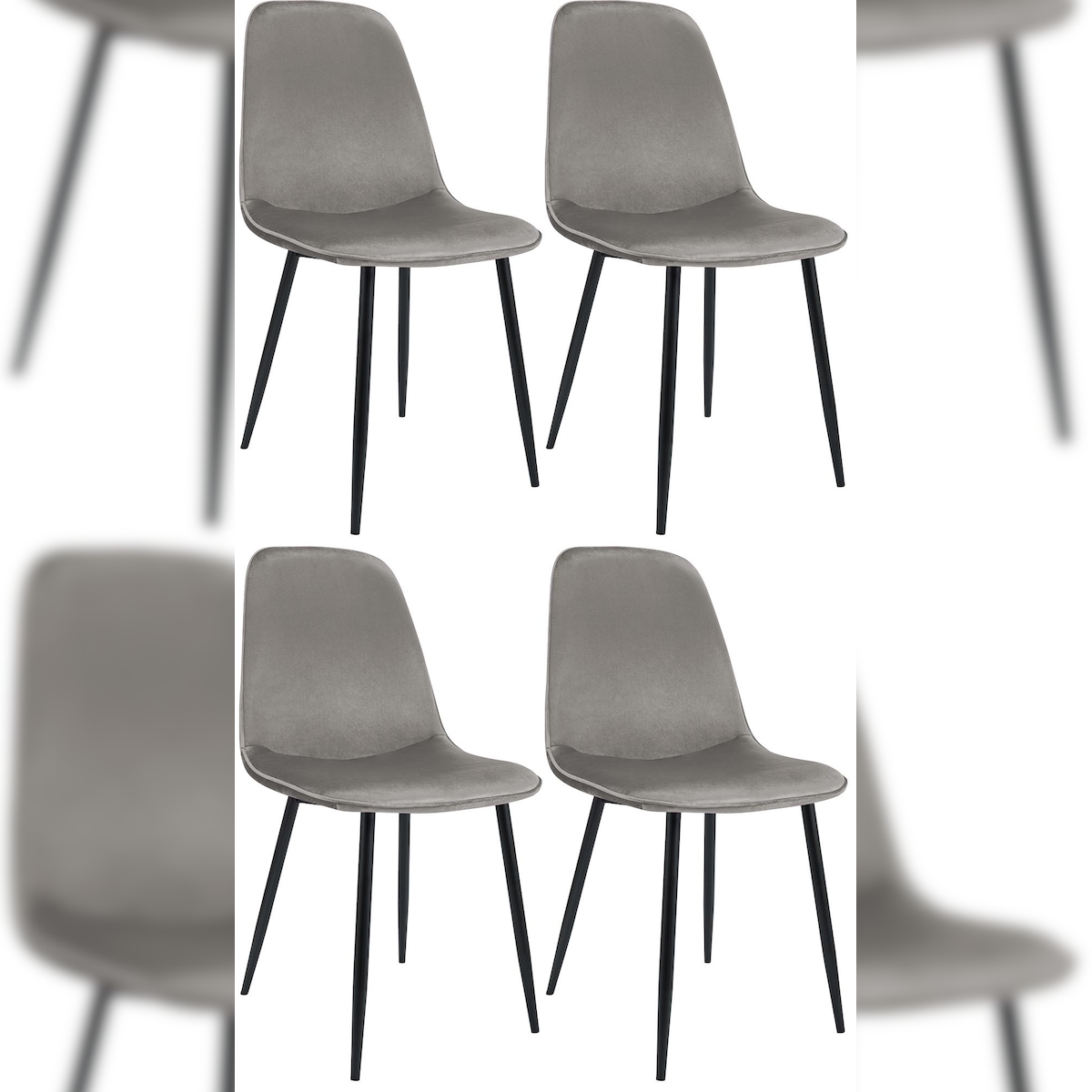 DELUKE 4er Set Esszimmerstuhl RAZON - Samt Hellgrau 45x54x88 cm | Essstühle Esszimmerstühle Küchenstühle Wohnzimmerstühle Image