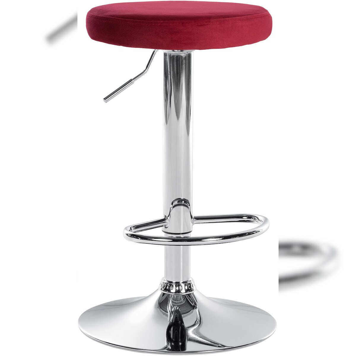 DELUKE Barhocker KAZON - Samt Rot 38.5x38.5x60 cm Silber | Barstuhl Höhenverstellbar Tresenhocker Tresenstuhl Kneipenhocker Kneipenstuhl Image