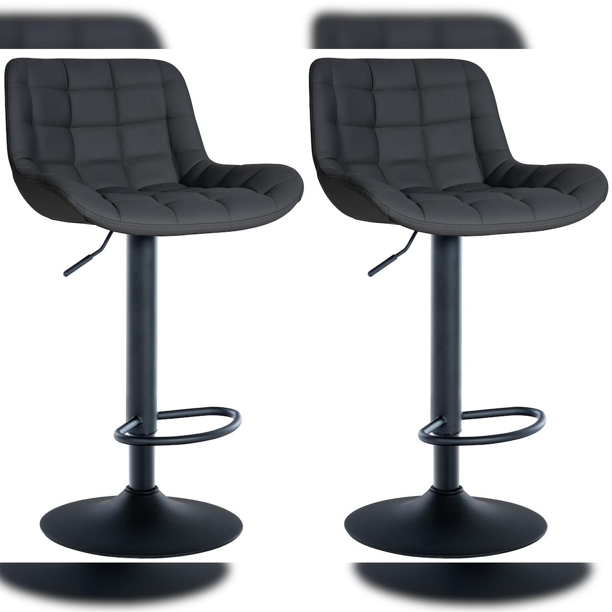 DELUKE 2er Set Barhocker CARAM - Kunstleder Schwarz 48x54x81 cm | Barstuhl Höhenverstellbar Mit Lehne Drehbar Tresenhocker Tresenstuhl Kneipenhocker Image