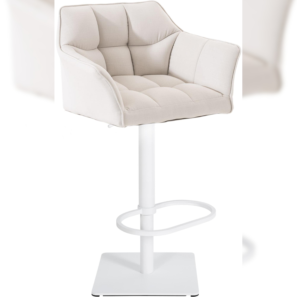 DELUKE Barhocker SIHAR - Stoff Weiß 64x45x88 cm Weiß | Barstuhl Höhenverstellbar Mit Lehne Drehbar Tresenhocker Tresenstuhl Kneipenhocker Kneipenstuhl Image