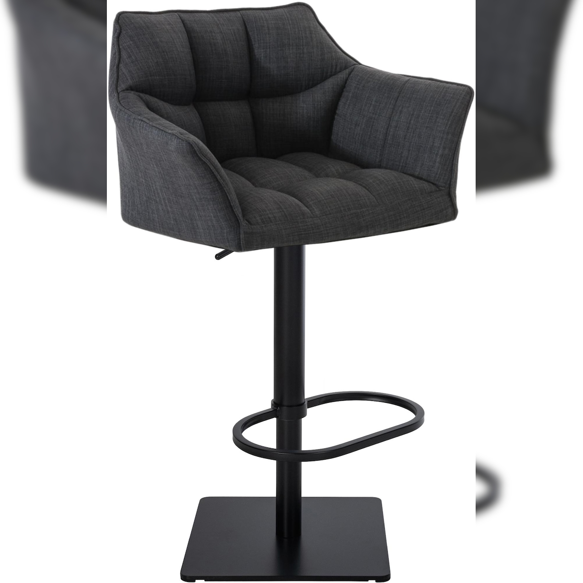 DELUKE Barhocker SIHAR - Stoff Dunkelgrau 64x45x88 cm Schwarz | Barstuhl Höhenverstellbar Mit Lehne Drehbar Tresenhocker Tresenstuhl Kneipenhocker Image