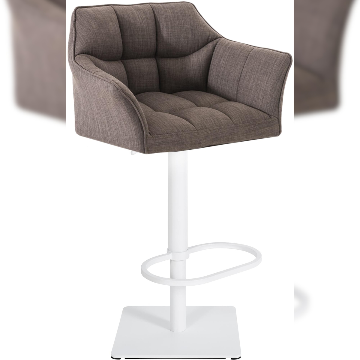 DELUKE Barhocker SIHAR - Stoff Grau 64x45x88 cm Weiß | Barstuhl Höhenverstellbar Mit Lehne Drehbar Tresenhocker Tresenstuhl Kneipenhocker Kneipenstuhl