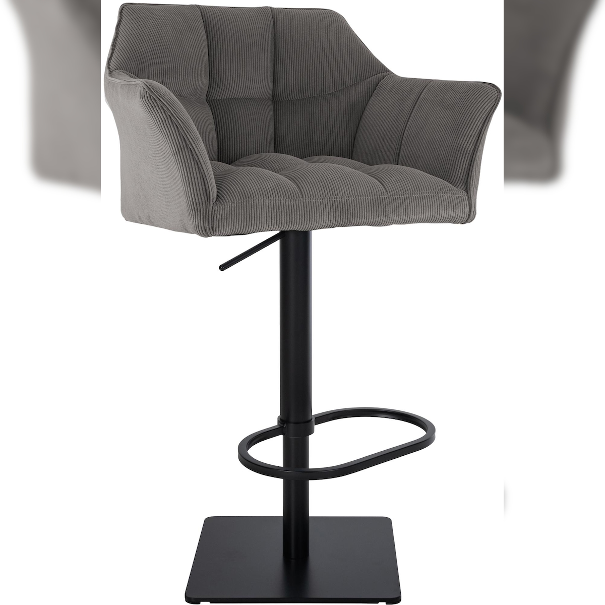 DELUKE Barhocker SIHAR - Cord Taupe 64x45x88 cm Schwarz | Barstuhl Mit Lehne Tresenhocker Tresenstuhl Kneipenhocker Kneipenstuhl Image