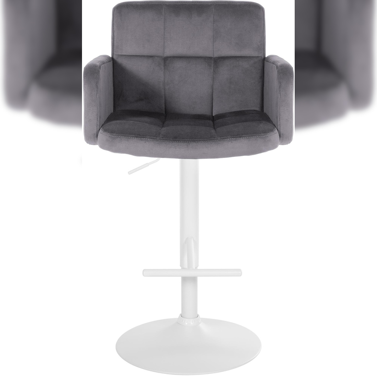 DELUKE 2er Set Barhocker SUTUN - Samt Dunkelgrau 60x56x93 cm Weiß | Barstuhl Höhenverstellbar Mit Lehne Drehbar Tresenhocker Tresenstuhl Kneipenhocker Image