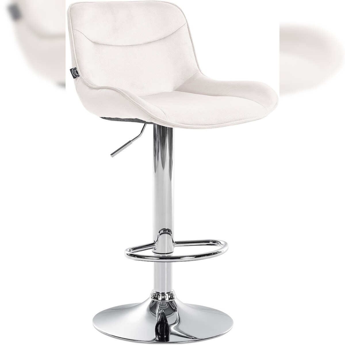 DELUKE Barhocker RAGAD - Samt Creme 49x51x85 cm Silber | Barstuhl Höhenverstellbar Mit Lehne Drehbar Tresenhocker Tresenstuhl Kneipenhocker Kneipenstuhl Image