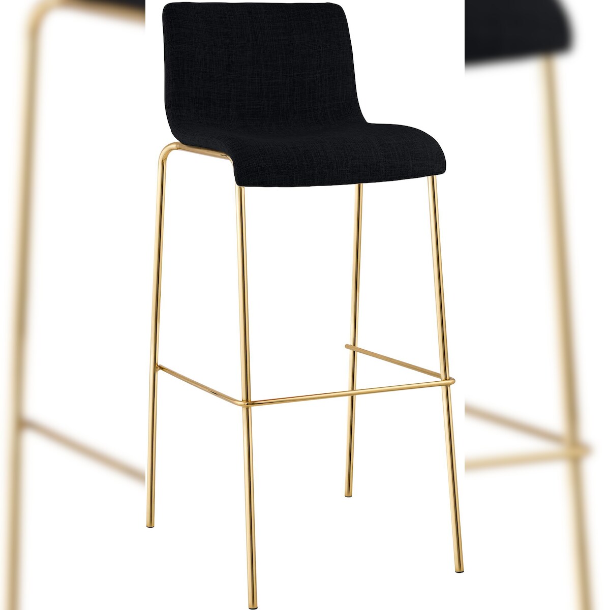 DELUKE Barhocker TENAR - Stoff Schwarz 43x48x100 cm Gold | Barstuhl Mit Lehne Tresenhocker Tresenstuhl Kneipenhocker Kneipenstuhl Image