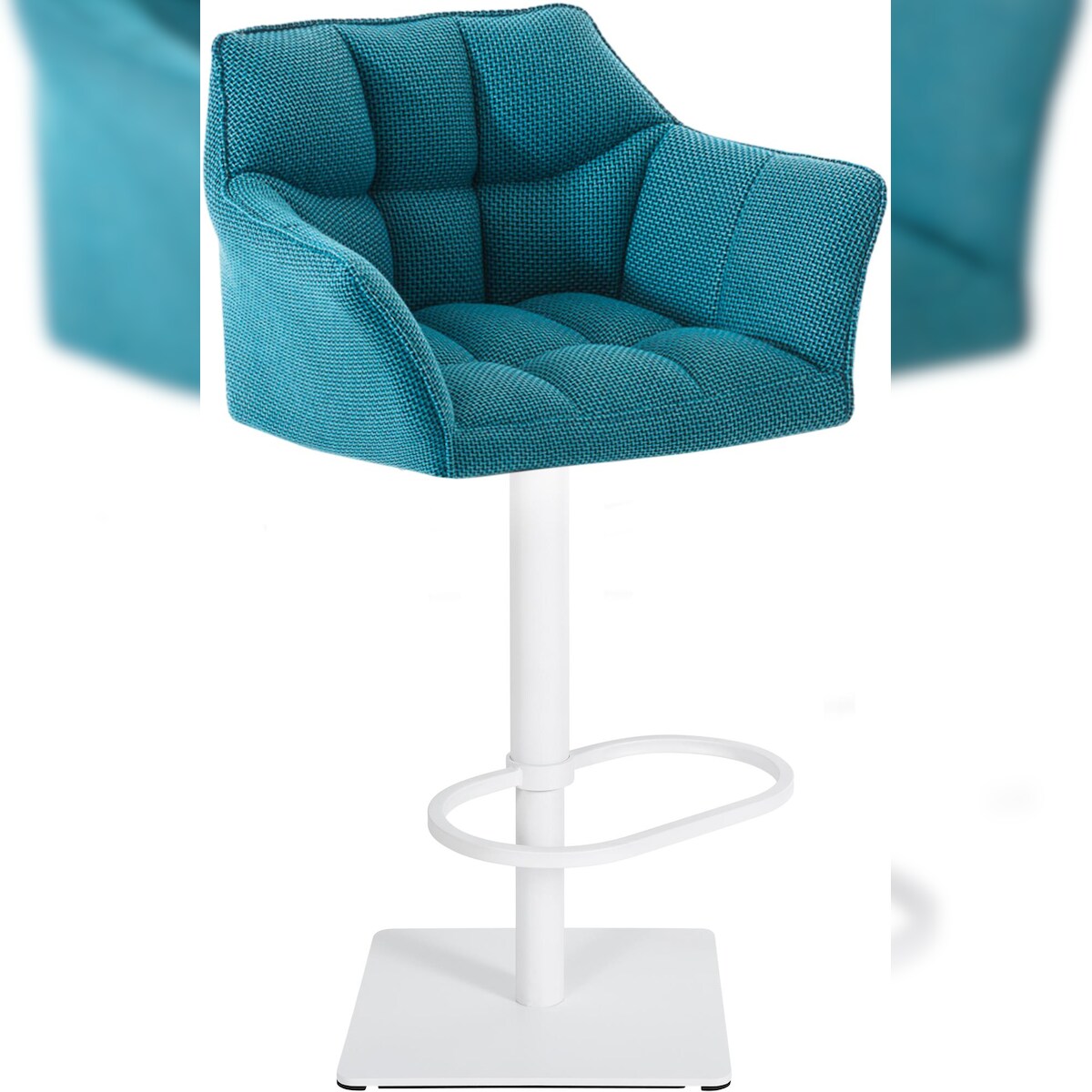 DELUKE Barhocker SIHAR - Stoff Türkis 64x45x88 cm Weiß | Barstuhl Höhenverstellbar Mit Lehne Drehbar Tresenhocker Tresenstuhl Kneipenhocker Kneipenstuhl Image