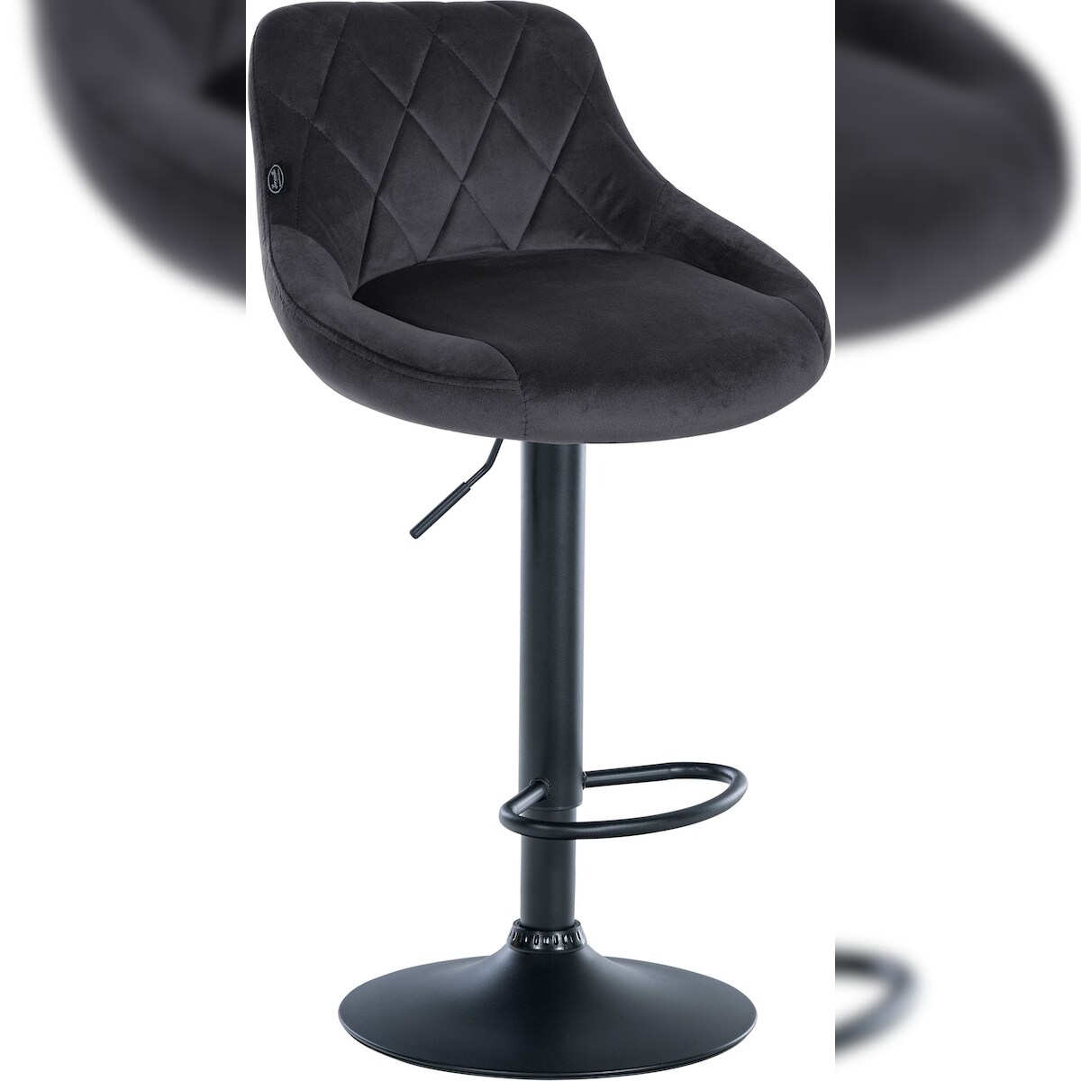 DELUKE Barhocker FALON - Samt Dunkelgrau 46x49x83 cm Schwarz | Barstuhl Mit Lehne Drehbar Tresenhocker Tresenstuhl Kneipenhocker Kneipenstuhl Image