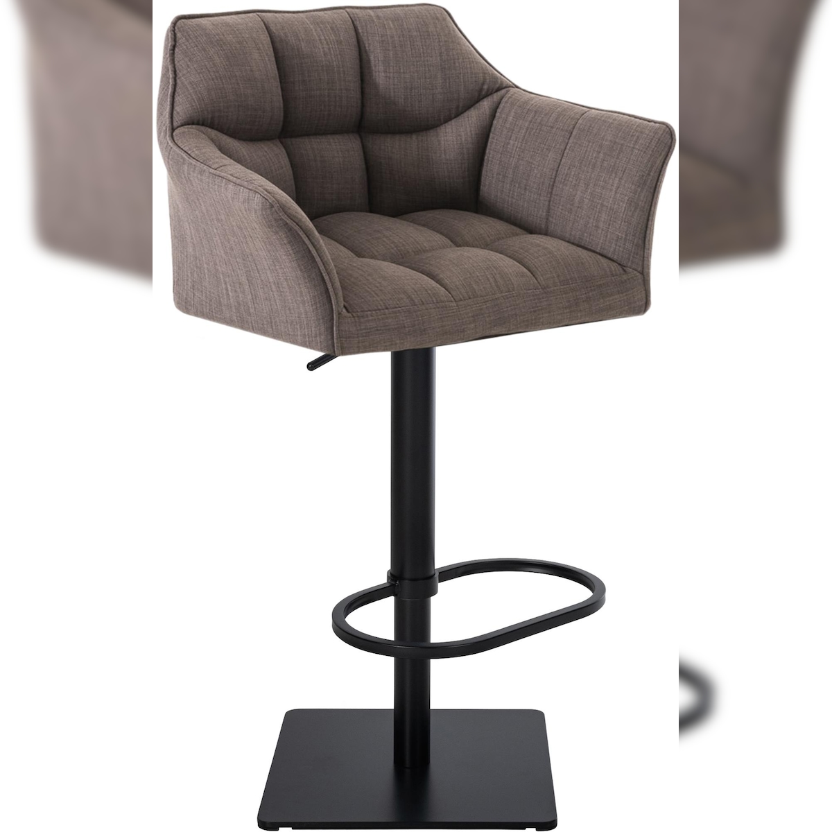 DELUKE Barhocker SIHAR - Stoff Grau 64x45x88 cm Schwarz | Barstuhl Höhenverstellbar Mit Lehne Drehbar Tresenhocker Tresenstuhl Kneipenhocker Kneipenstuhl Image