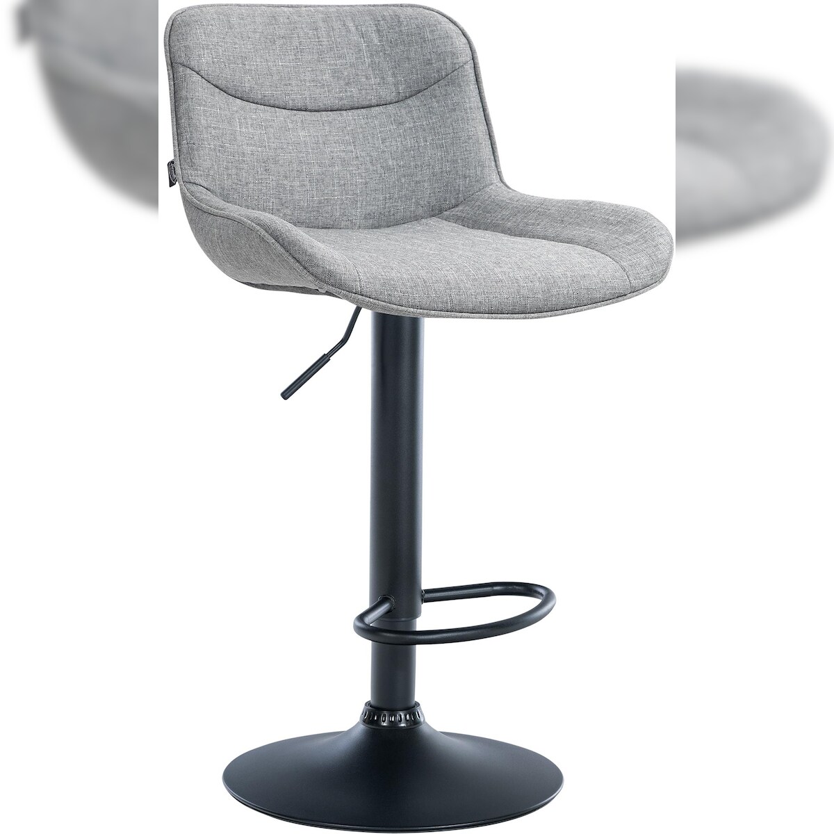 DELUKE Barhocker RAGAD - Stoff Grau 49x51x85 cm Schwarz | Barstuhl Höhenverstellbar Mit Lehne Drehbar Tresenhocker Tresenstuhl Kneipenhocker Kneipenstuhl Image