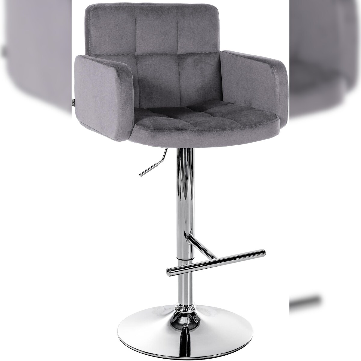 DELUKE Barhocker SUTUN - Samt Dunkelgrau 60x56x93 cm Silber | Barstuhl Mit Lehne Drehbar Tresenhocker Tresenstuhl Kneipenhocker Kneipenstuhl Image