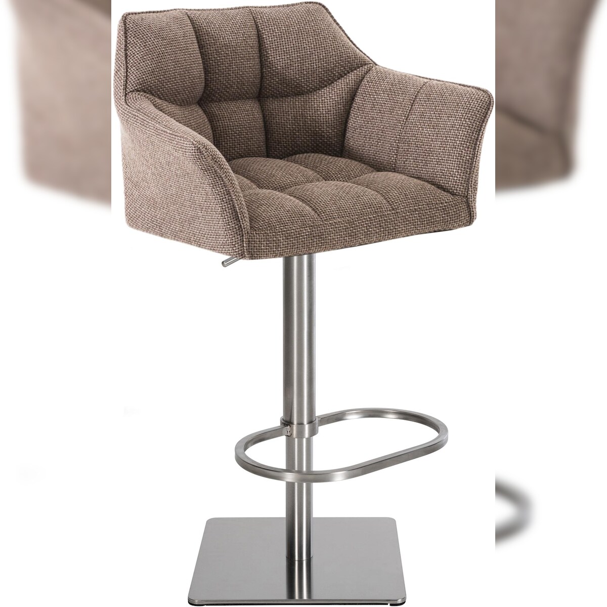 DELUKE Barhocker SIHAR - Stoff Terrabraun 64x45x88 cm Silber | Barstuhl Höhenverstellbar Mit Lehne Drehbar Tresenhocker Tresenstuhl Kneipenhocker