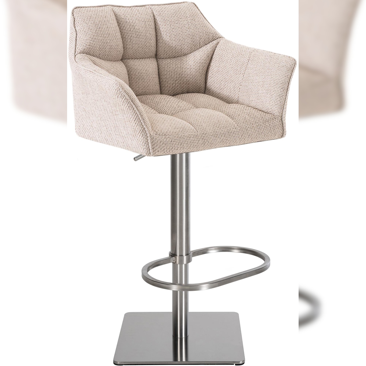 DELUKE Barhocker SIHAR - Stoff Elfenbein 64x45x88 cm Silber | Barstuhl Höhenverstellbar Mit Lehne Drehbar Tresenhocker Tresenstuhl Kneipenhocker Kneipenstuhl Image