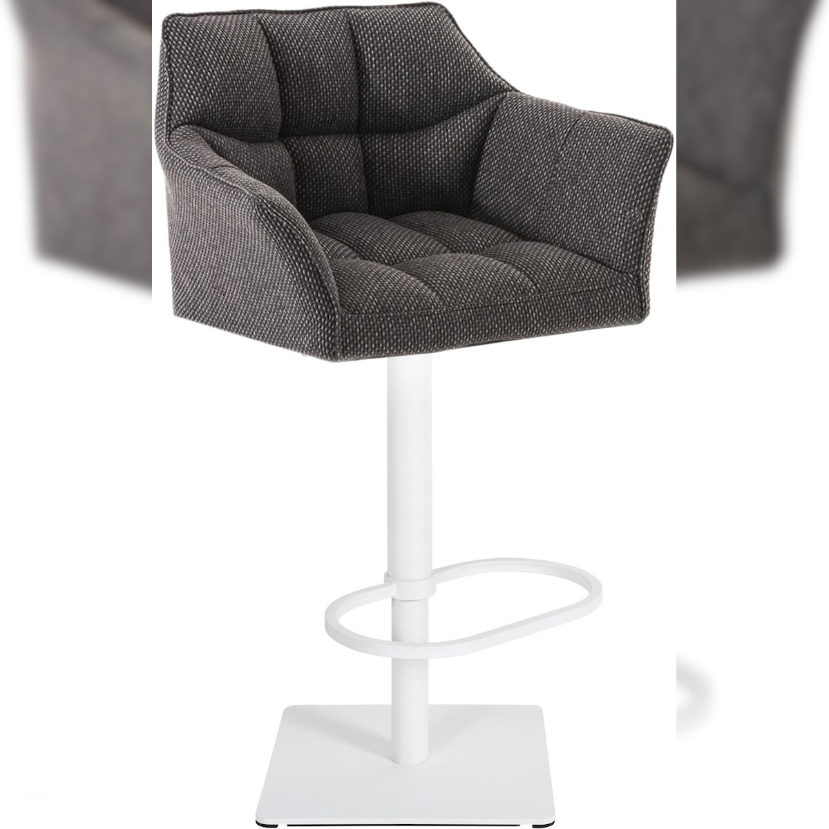 DELUKE Barhocker SIHAR - Stoff Titangrau 64x45x88 cm Weiß | Barstuhl Höhenverstellbar Mit Lehne Drehbar Tresenhocker Tresenstuhl Kneipenhocker Kneipenstuhl Image