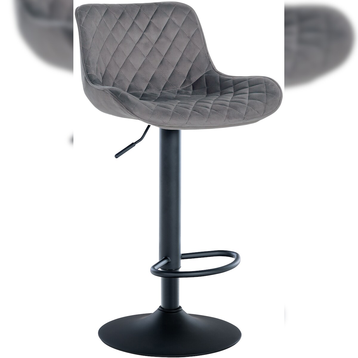 DELUKE Barhocker POVAN - Samt Dunkelgrau 48x54x81 cm | Barstuhl Mit Lehne Tresenhocker Tresenstuhl Kneipenhocker Kneipenstuhl Image