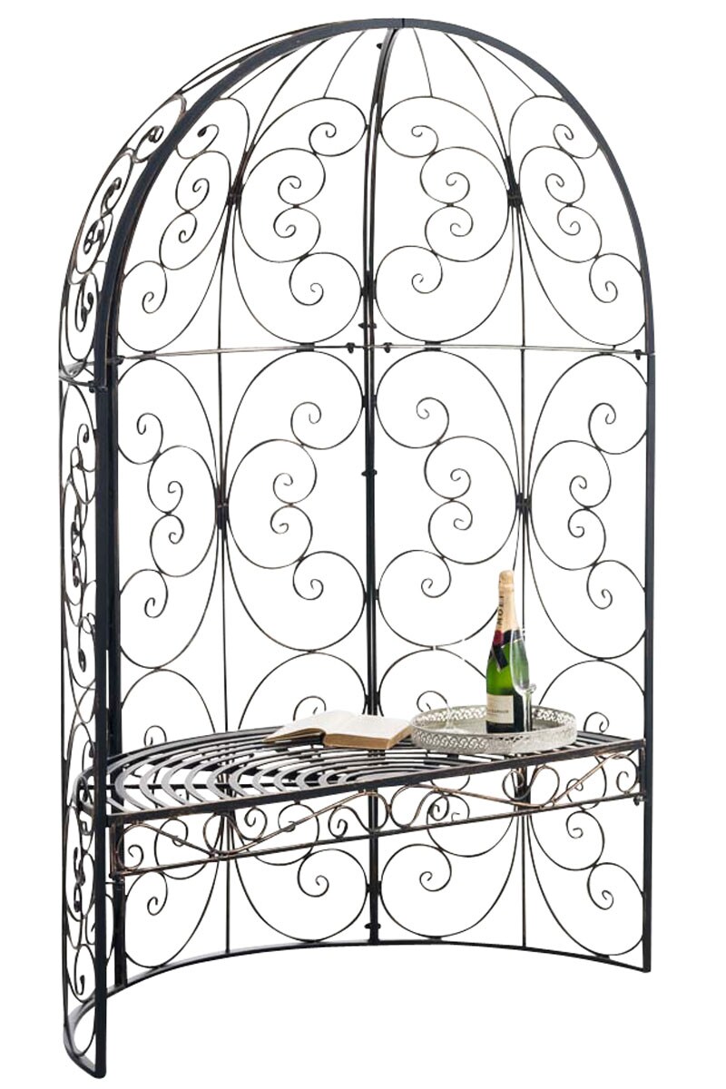 DELUKE Halbpavillon mit Sitzbank BOSTON - Metall Bronze 120x58x178 cm | Gartenbank Mit Lehne Rankhilfe Etallbank Mit Überdach Image