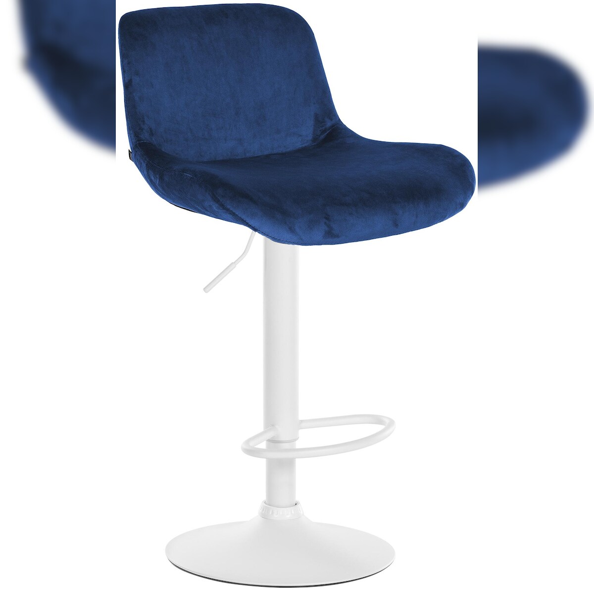 DELUKE Barhocker PONOR - Samt Blau 50x50x85 cm Weiß | Barstuhl Höhenverstellbar Mit Lehne Drehbar Tresenhocker Tresenstuhl Kneipenhocker Kneipenstuhl Image