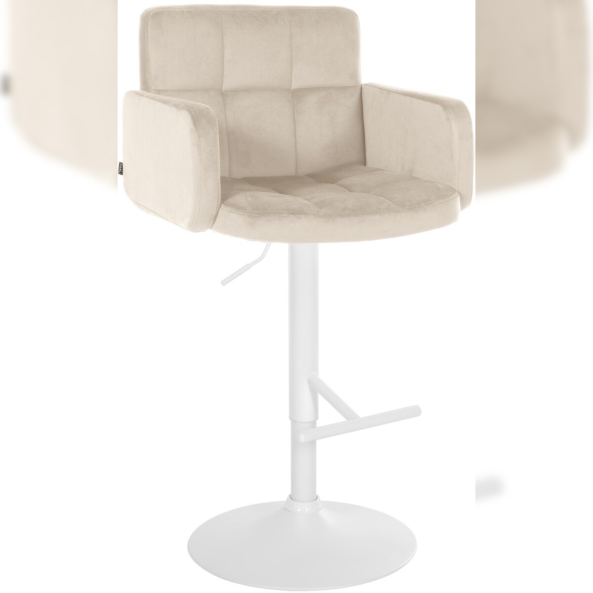 DELUKE Barhocker SUTUN - Samt Creme 60x56x93 cm Weiß | Barstuhl Mit Lehne Drehbar Tresenhocker Tresenstuhl Kneipenhocker Kneipenstuhl Image